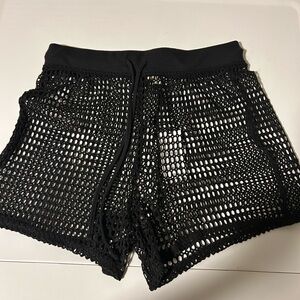 Shade & Shore Black Crochet Mesh Swim Coverup Shorts